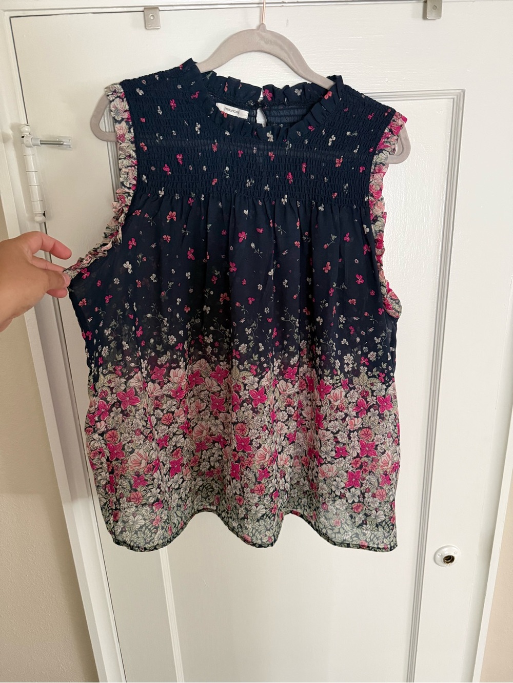 Maurice’s Sleeveless Navy Floral Smocked Top